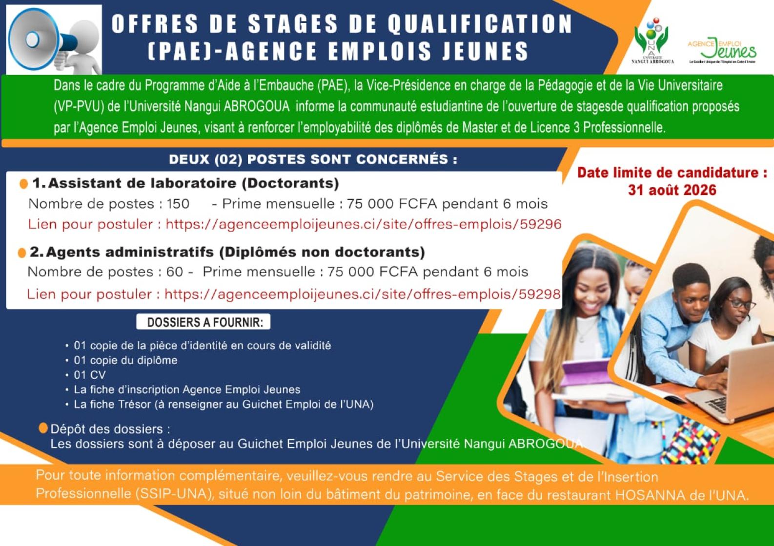 OFFRES DE STAGES DE QUALIFICATION (PAE) – AGENCE EMPLOI JEUNES