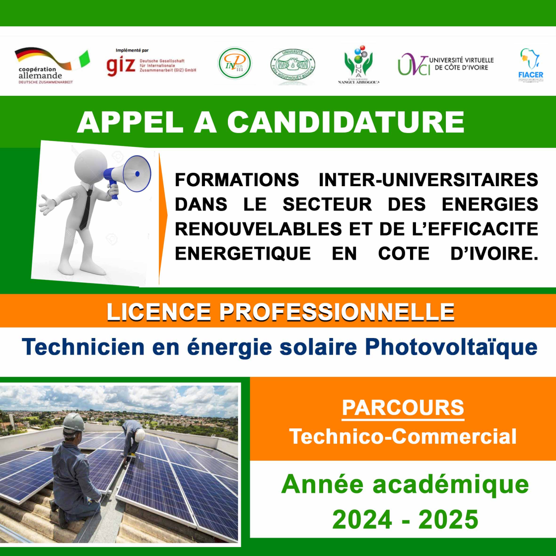 LICENCE PROFESSIONNELLE TECHNICIEN EN ENERGIE SOLAIRE PHOTOVOLTAÏQUE : PARCOURS TECHNICO-COMMERCIAL  ANNEE ACADEMIQUE 2024 - 2025